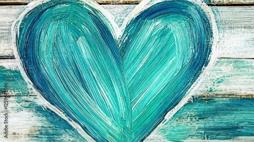 Turquoise heart on distressed wooden planks reflects rustic charm and artful elegance. The 14th of February. Happy Valentine's Day