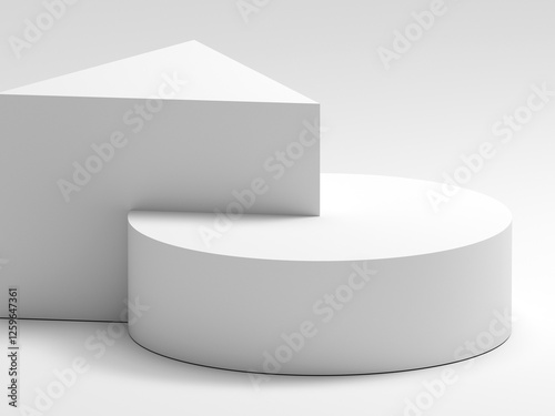 Fototapeta Naklejka Na Ścianę i Meble -  Abstract white geometric installation background, podium 3d