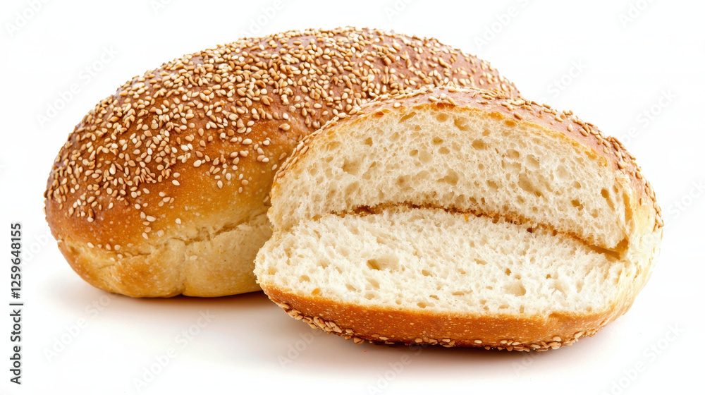 Freshly baked traditional bread with golden crust and sesame seeds Freshly baked traditional bread with golden crust and sesame seeds