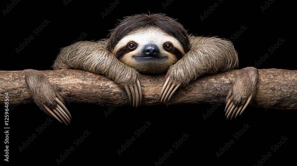 Fototapeta premium Adorable Sloth Hanging on a Branch with its Claws and Smiling