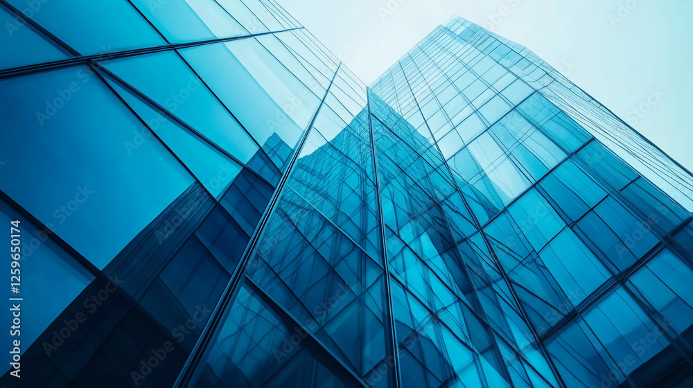 Fototapeta premium Abstract blue digital and data visualization background, Closeup of a modern architectural facade showcasing geometric Metallic elegance, Delicate patterns of pale blue lines create intricate pattern.