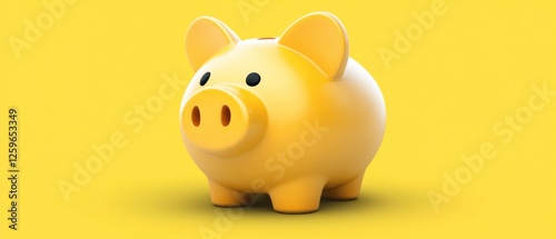 Yellow piggy bank on bright background, symbolizing savings photo