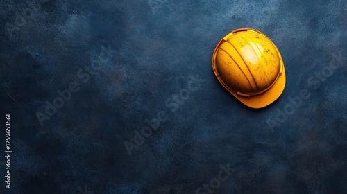 Safety hard hat on dark textured surface photo