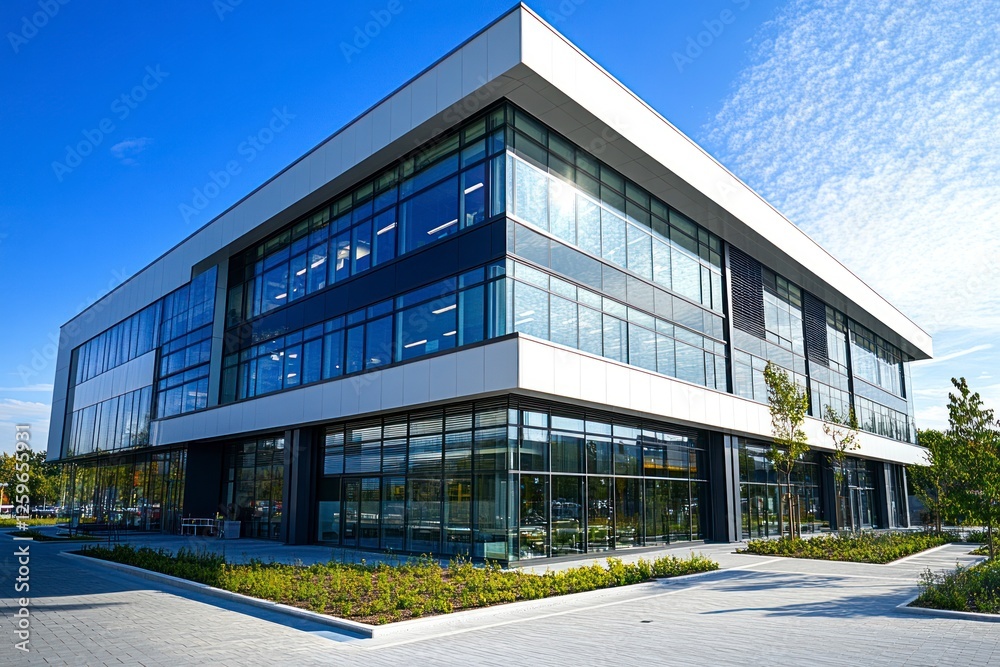 Obraz premium Modern building office and blue sky background. 