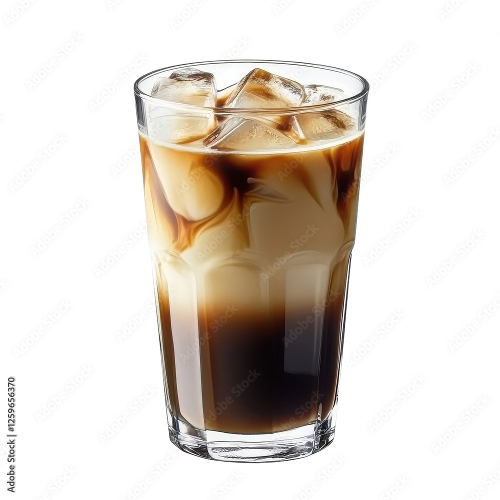 Iced Coffee with Cream Swirls in a Clear Glass Filled with Ice Cubes
Iced Coffee with Cream Swirls in a Clear Glass Filled with Ice Cubes