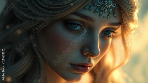 Beautiful Portrait of a Woman With Elegant Jewelry and Artistic Makeup