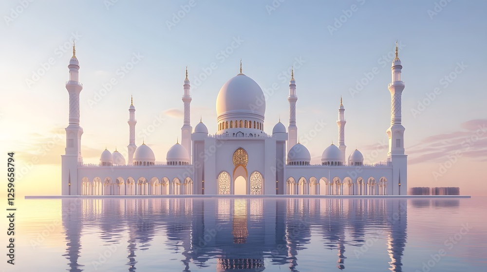 Fototapeta premium Grand Mosque at Dawn: A Serene Reflection