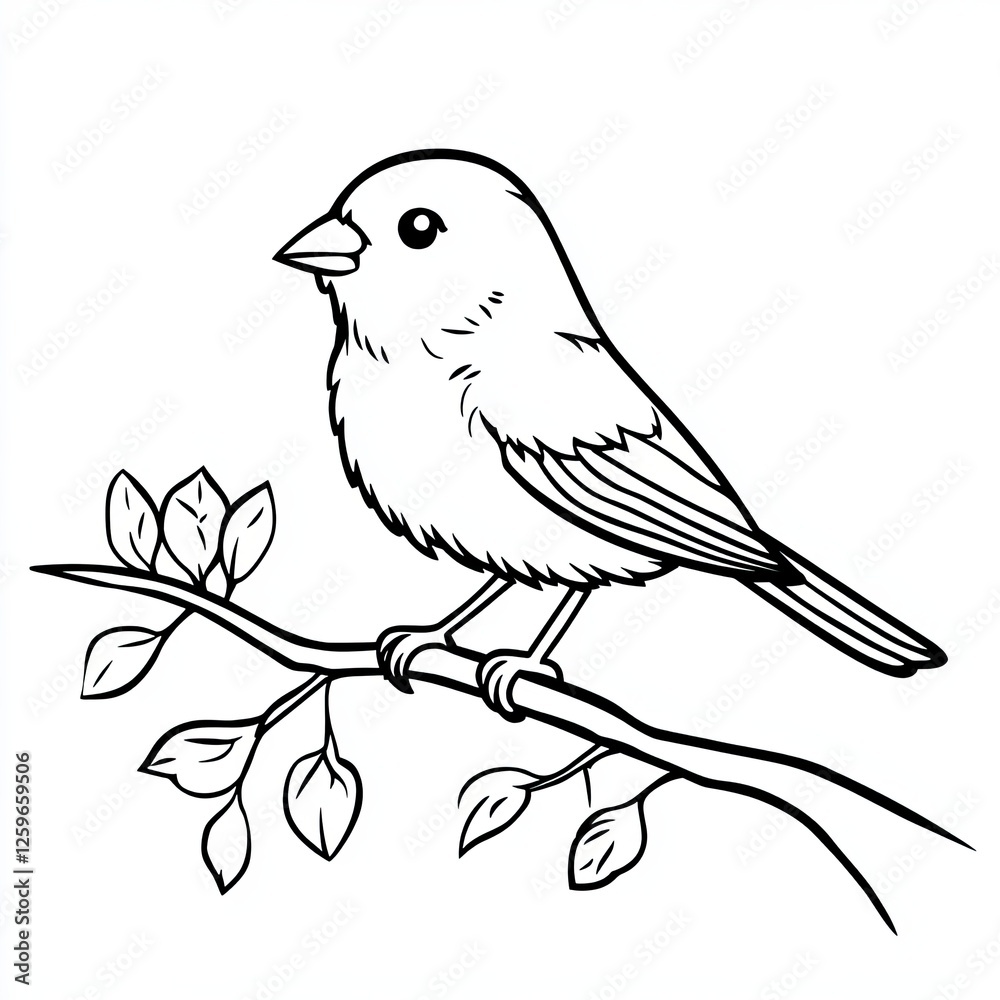 Obraz premium Simple Bird on Branch Coloring Book Page Illustration