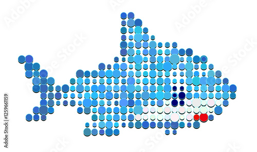 Blue shark sea. Pixel mosaic of dots.