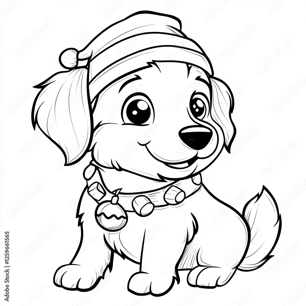 Fototapeta premium Adorable Cartoon Dog Holiday Coloring Page Simple Festive Design for Kids