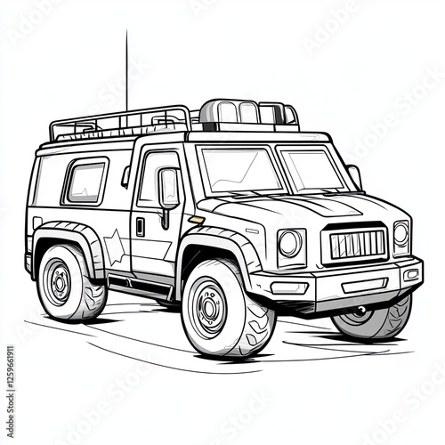 Cartoon Rescue Vehicle Simple Coloring Page for Kids