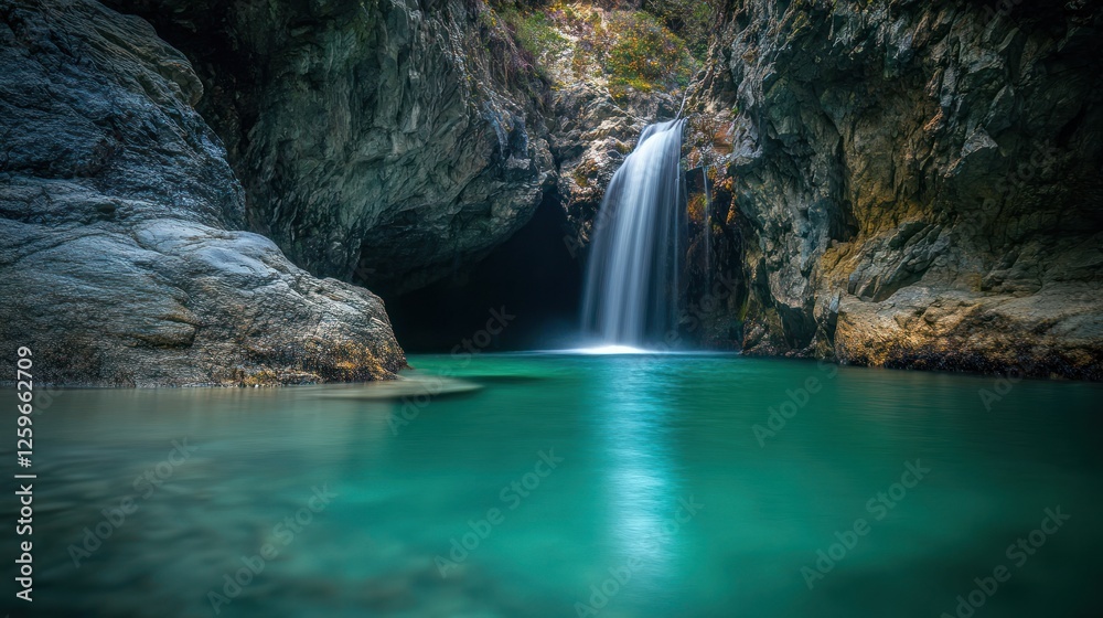Naklejka premium Hidden Waterfall Pool, Canyon, Greece, Serenity