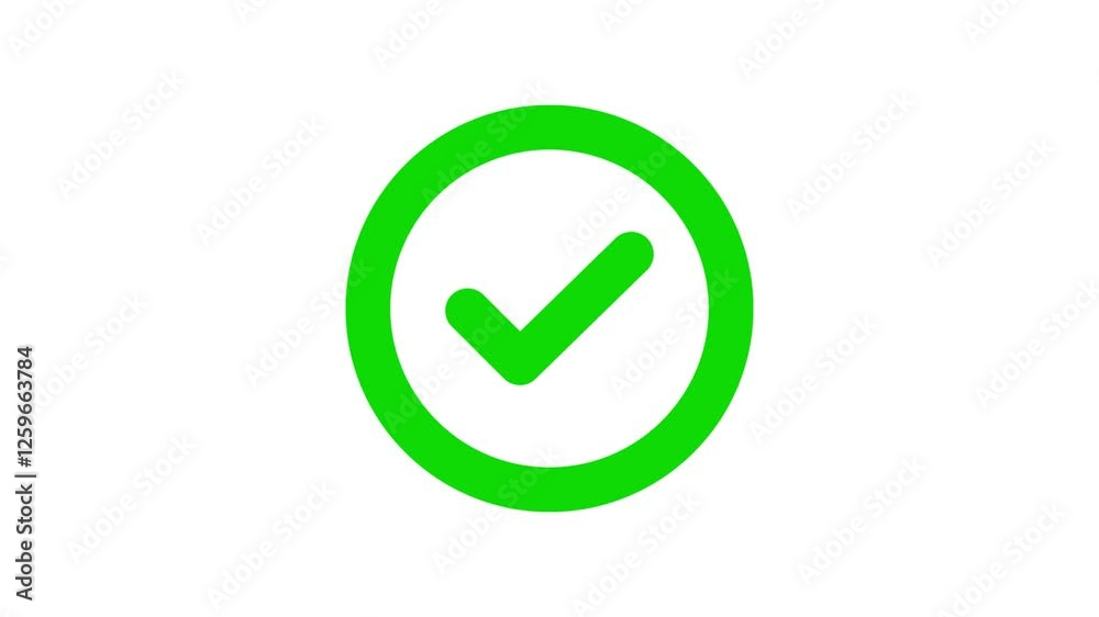 Animation of the green check mark icon on White Screen. indicating Yes, approved, confirm, correct. Animation of the green check mark icon on White Screen. indicating Yes, approved, confirm, correct.