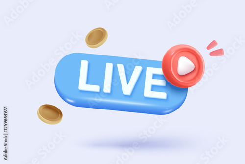 3d social media with live streaming icon signs and emotion on browser. Social media online playing video for make money passive income concept. 3d live entertainment icon vector render illustration