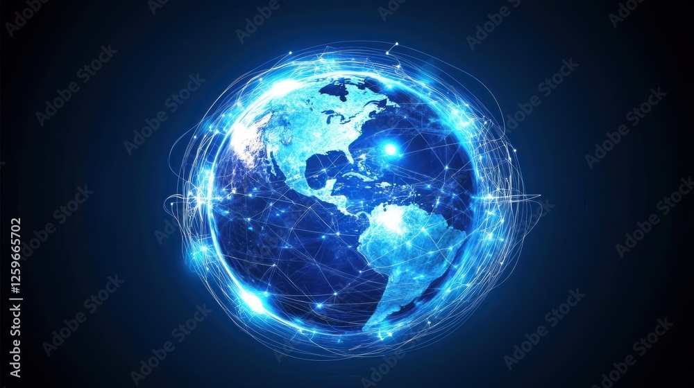 Global Network Concept with Digital Earth Representation, Blue Planet Visualizing Connectivity and Technology in Modern Communication