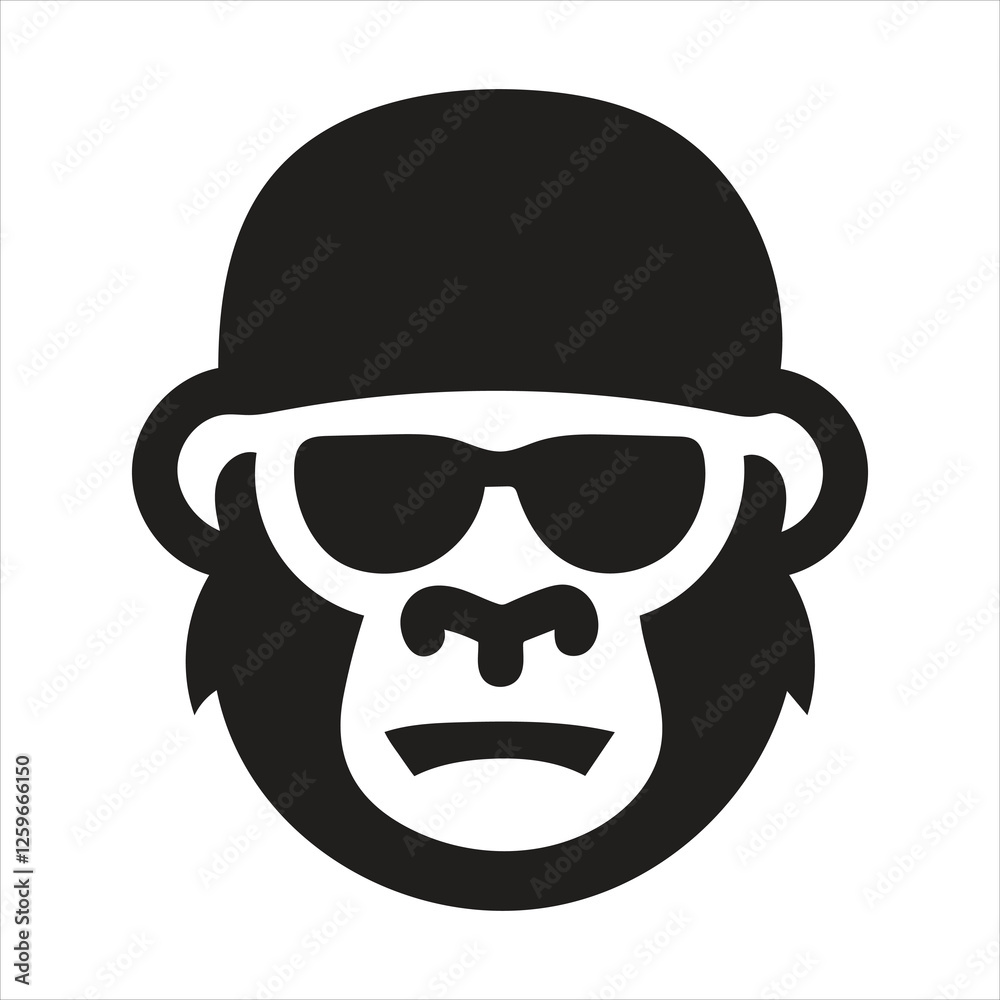 Fototapeta premium A silhouette vector monkey face and a cap. gorilla icon and monkey logo on white background. Vector