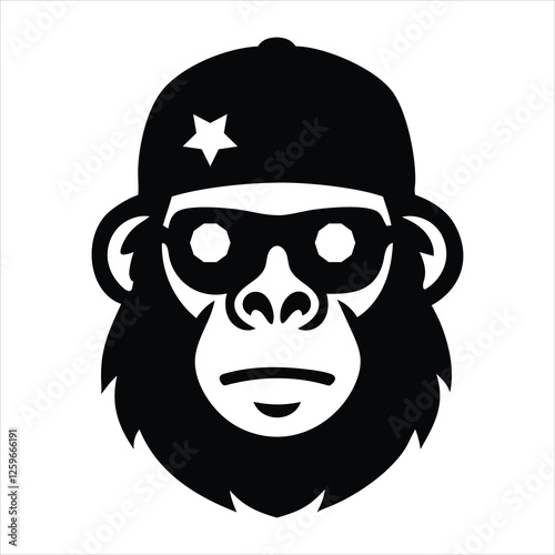 A silhouette vector monkey face and a cap. gorilla icon and monkey logo on white background. Vector photo