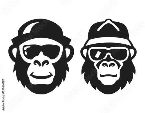 A silhouette vector monkey face and a cap. gorilla icon and monkey logo on white background. Vector