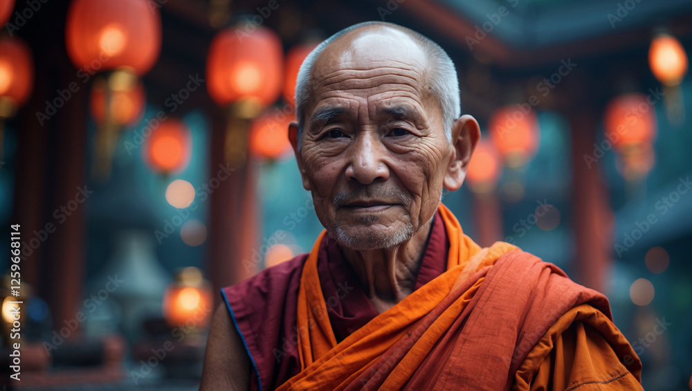 AI-generated image: Portrait of a Buddhist monk created using Generative AI. AI-generated image: Portrait of a Buddhist monk created using Generative AI.
