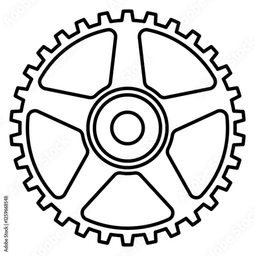 illustration with black lines of a gear or sprocket for a bicycle chain without background
