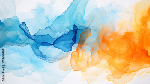 Photos of blue orange on white watercolor background.