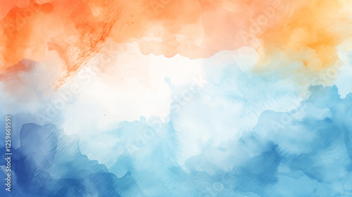 Photos of blue orange on white watercolor background.