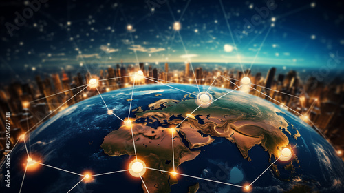 Global world network and telecommunication on earth.