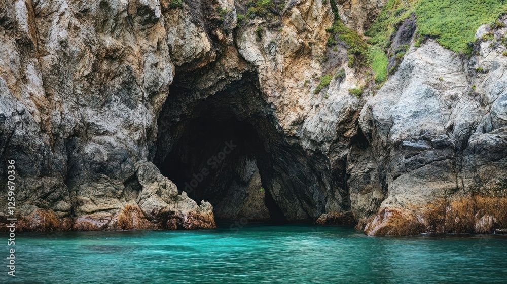 Ocean cave entrance, coastal cliffs, turquoise water, dramatic landscape, nature photography Ocean cave entrance, coastal cliffs, turquoise water, dramatic landscape, nature photography