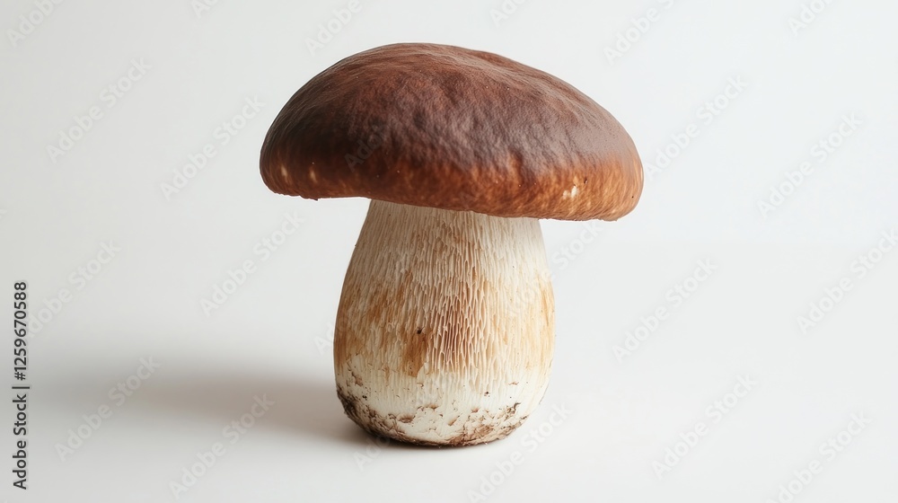 Single brown mushroom, studio shot, white background, food photography Single brown mushroom, studio shot, white background, food photography