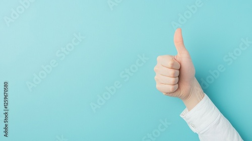 Isolated thumbs-up hand gesture, clean background with sharp details, ideal for concepts of approval, agreement, satisfaction, and motivation photo