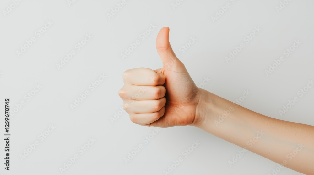 Close-up of a human hand showing a thumbs-up gesture, isolated on a white background, symbolizing approval, positivity, and encouragement Close-up of a human hand showing a thumbs-up gesture, isolated on a white background, symbolizing approval, positivity, and encouragement