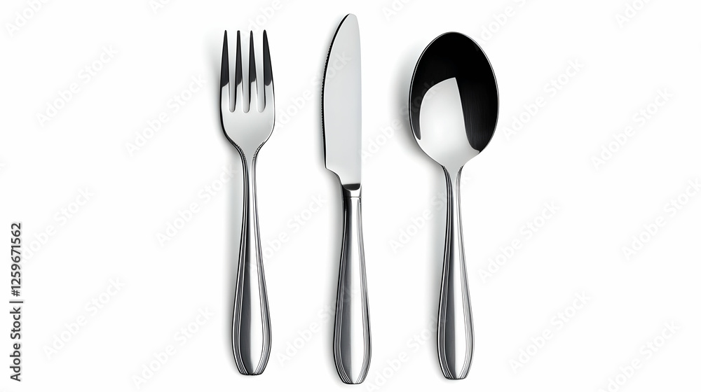 Stainless steel cutlery set on white. Perfect for restaurant menus Stainless steel cutlery set on white. Perfect for restaurant menus