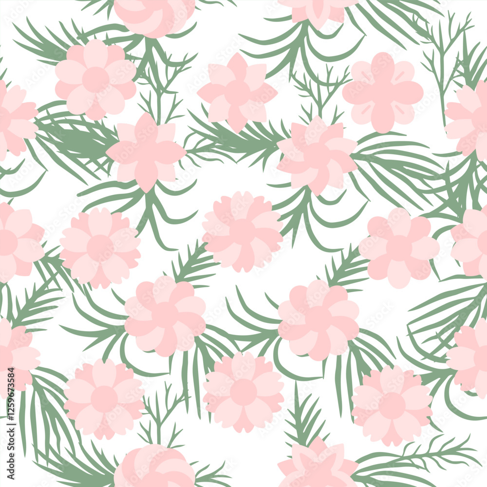 Obraz premium spring seamless pattern abstract leaf and flower background with leaves, hand drawing flat color