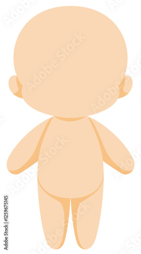 2頭身キャラクターの素体モデル影付きベクターイラスト素材(Chibi-style character base model with shadows, vector illustration material)