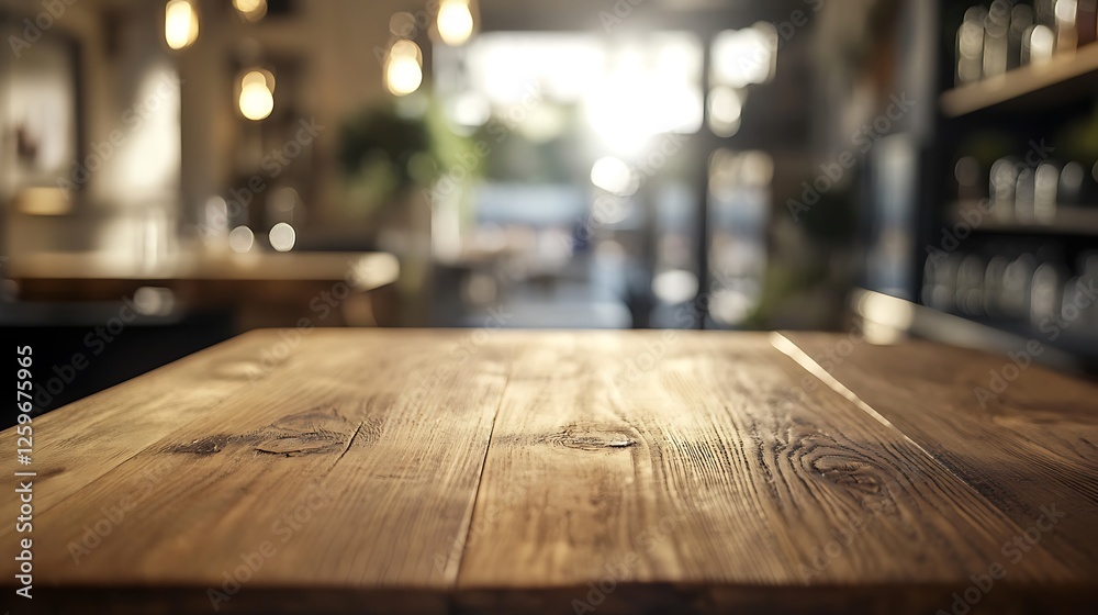 Empty wooden table and Coffee shop blur background with bokeh image. Empty wooden table and Coffee shop blur background with bokeh image.