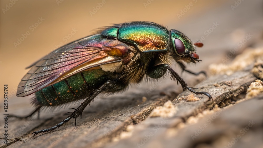 Metallic Green Fly: A captivating close-up of a stunning emerald green fly, showcasing its iridescent sheen, intricate wing patterns, and detailed body structure. Metallic Green Fly: A captivating close-up of a stunning emerald green fly, showcasing its iridescent sheen, intricate wing patterns, and detailed body structure.
