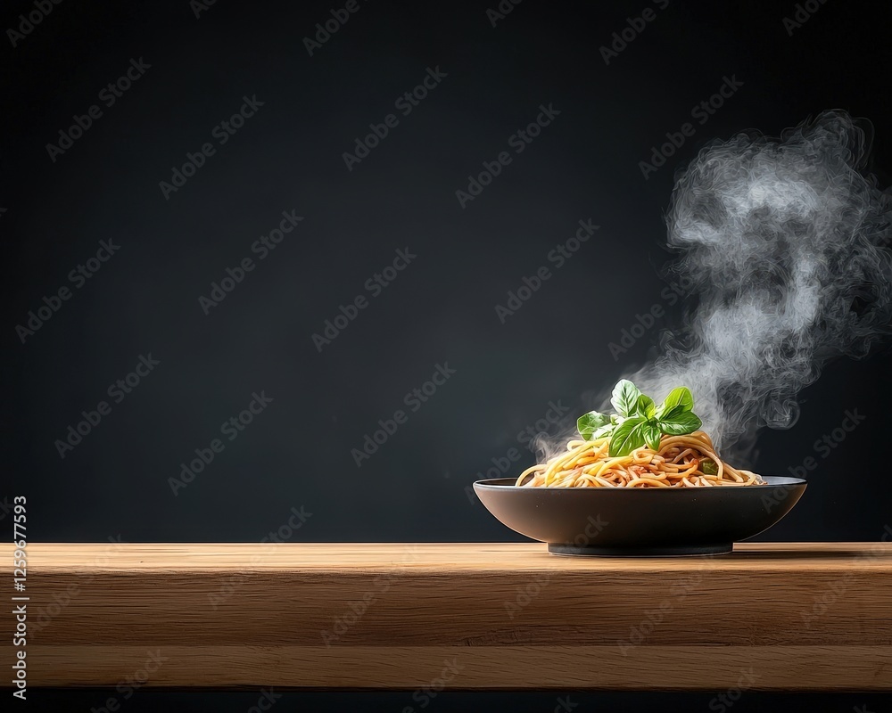Delicious Pasta with Steam on a Wooden Table Delicious Pasta with Steam on a Wooden Table