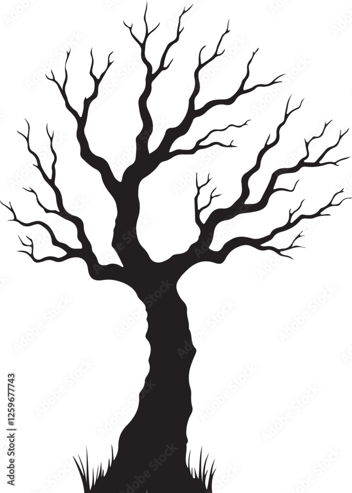 Fototapeta premium Bare Tree Silhouette on White Background