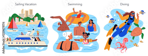 Beach Vacation. Flat Vector Illustration