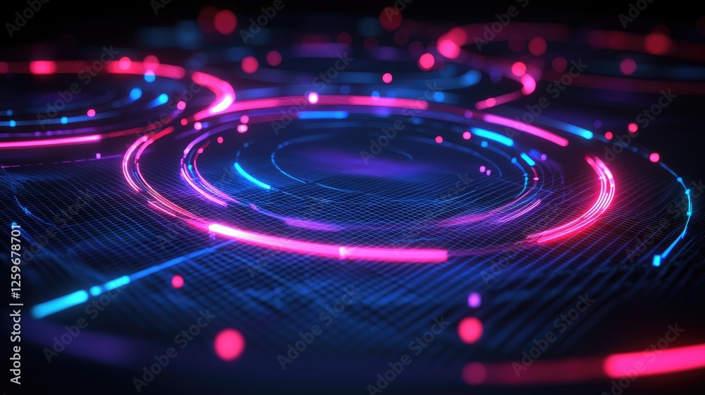 Abstract digital background featuring vibrant circular patterns and glowing neon lights Abstract digital background featuring vibrant circular patterns and glowing neon lights