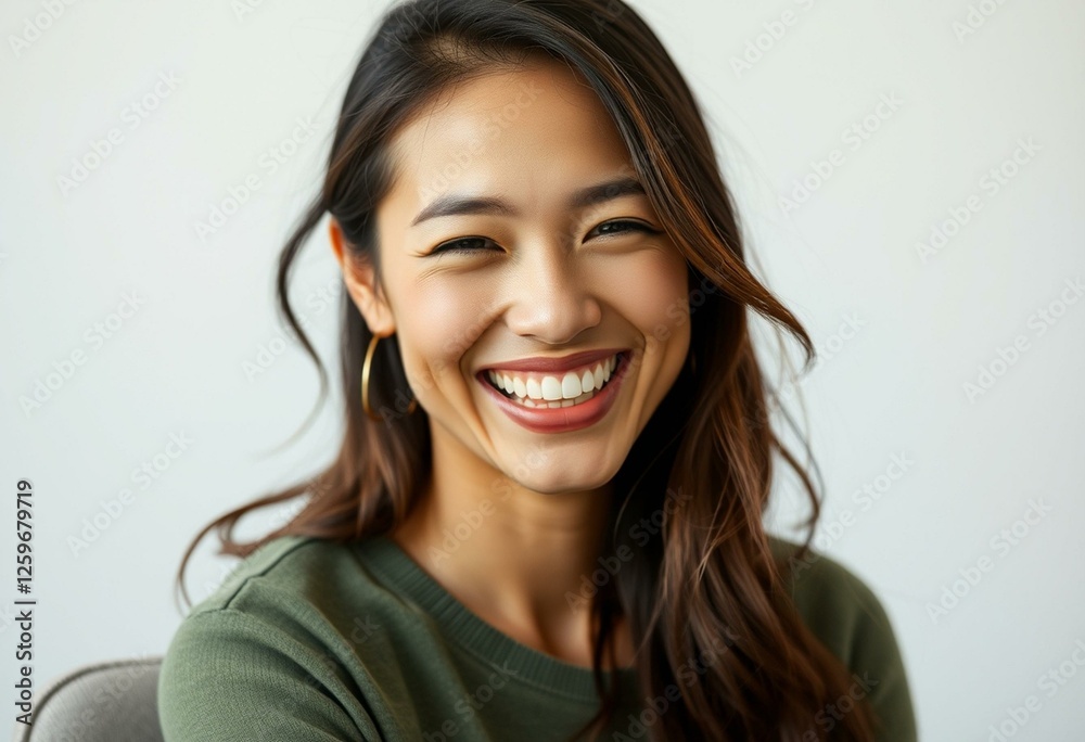 Female laughing with a warm and friendly smile Female laughing with a warm and friendly smile