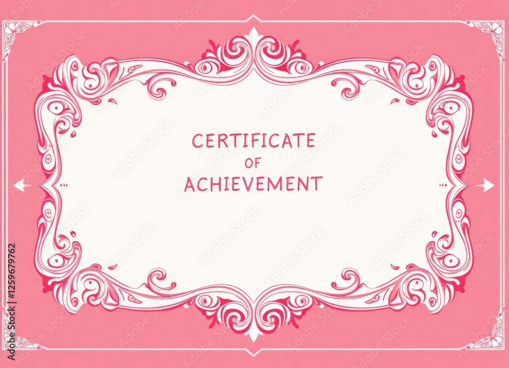 Pink Certificate of Achievement with Intricate Border Pink Certificate of Achievement with Intricate Border