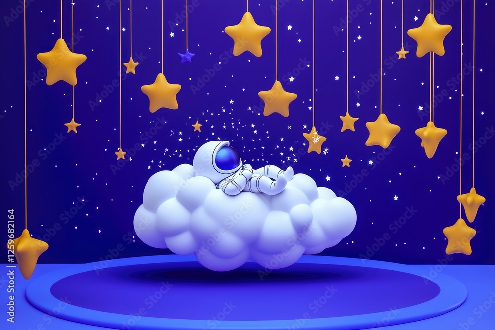 Fototapeta premium Astronaut Sleeping on a Cloud Amongst Hanging Stars