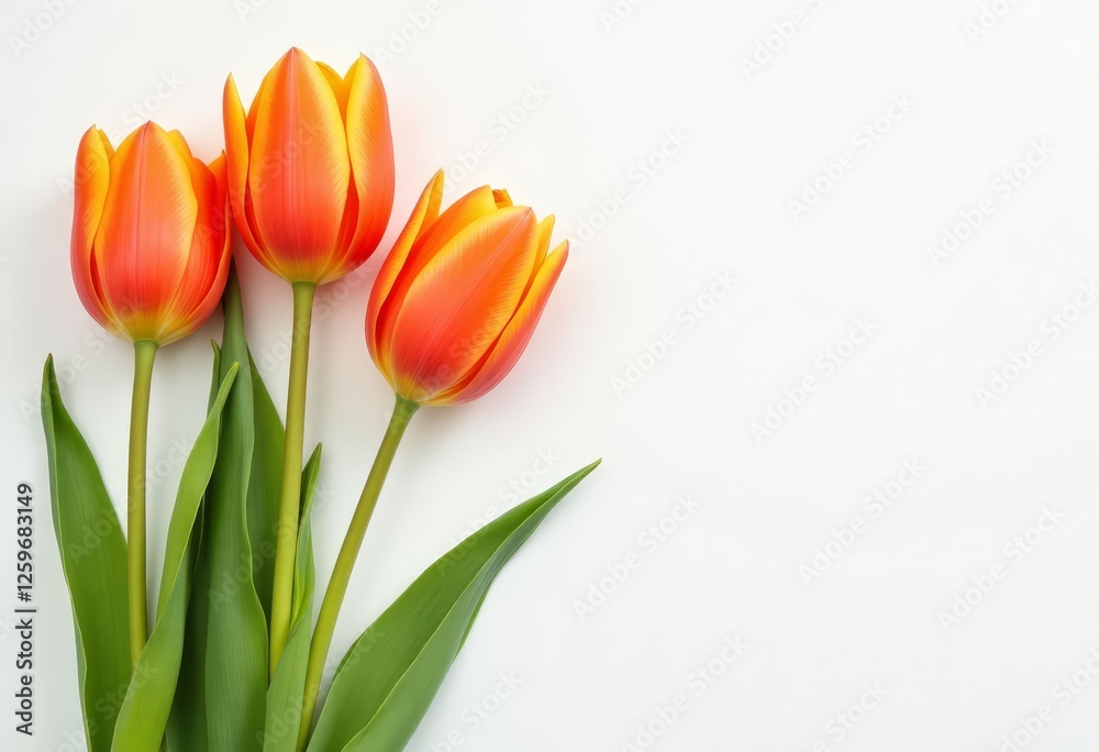 Three bright orange tulips on white background Three bright orange tulips on white background