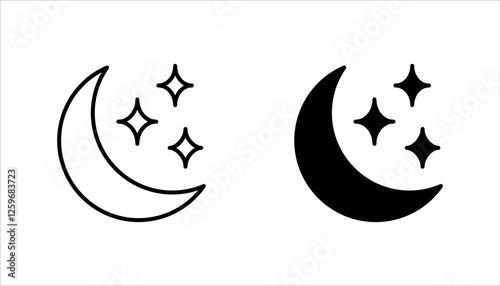Moon Icon Set, Silhouette Style, on white background.