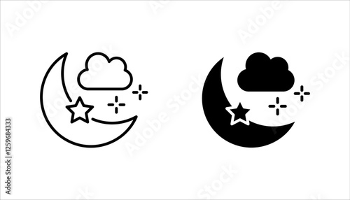 Moon Icon Set, Silhouette Style, on white background.