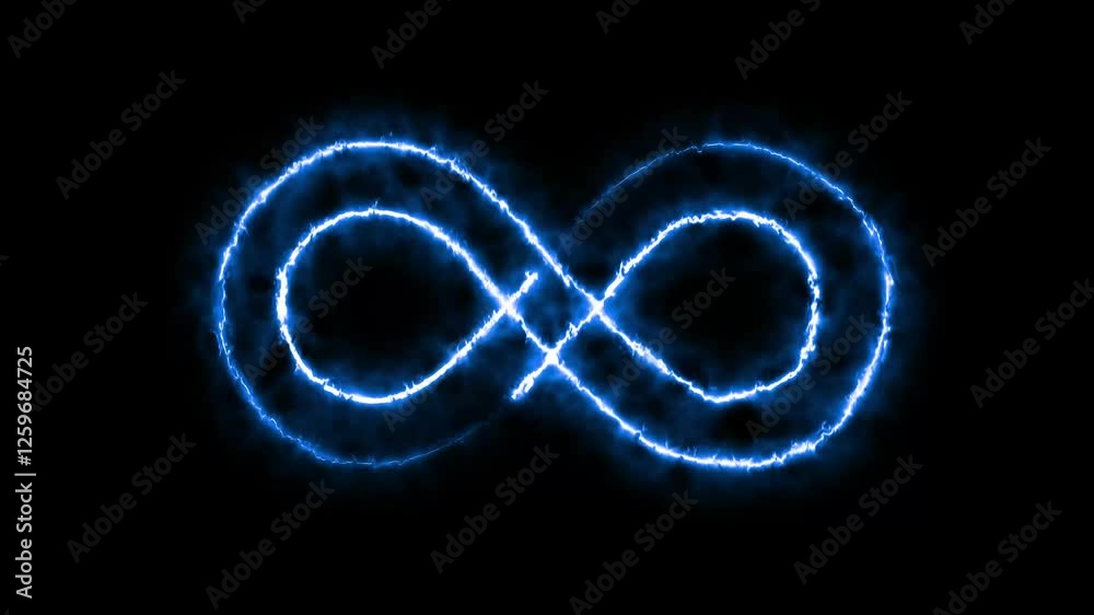 Fire effect going on infinity symbol icon animation 4k footage clip. Neon style motion line icon infinite abstract Abstract background with infinity sign. Digital background Seamless loop.