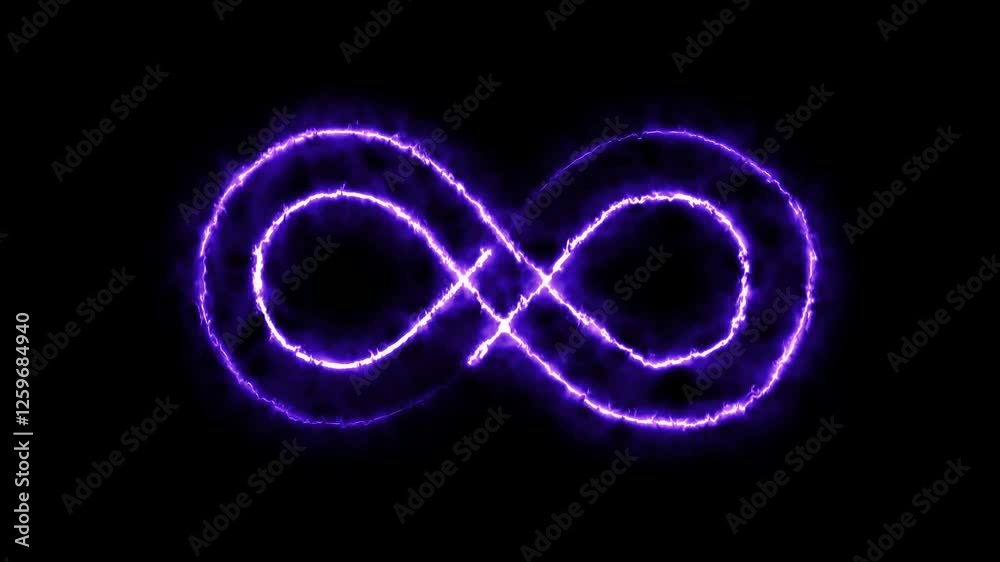 Fire effect going on infinity symbol icon animation 4k footage clip. Neon style motion line icon infinite abstract Abstract background with infinity sign. Digital background Seamless loop.