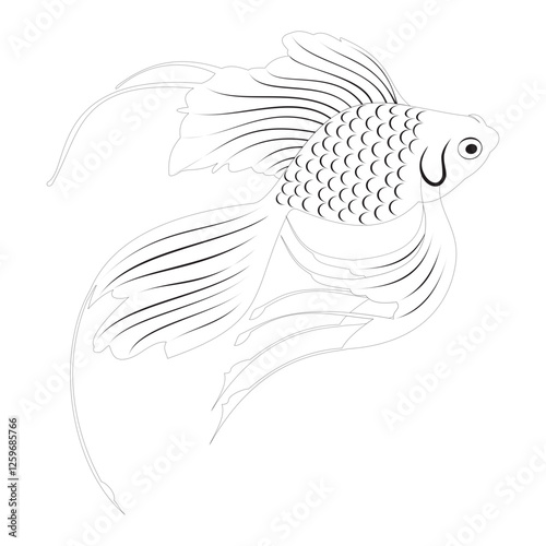 koi fish line art with beautiful fins