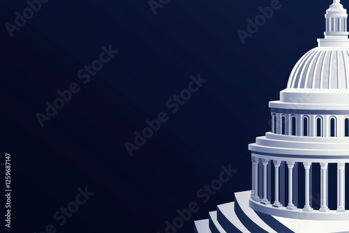 Historic capitol building in a modern vector illustration style, featuring intricate architectural details, balanced composition, and a timeless aesthetic
